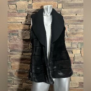 Lafayette 148 New York Black Barton Faux Fur Vest Wool